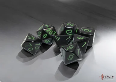 25458 - Opaque Black/green Polyhedral 7-Dice Set