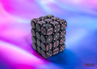 25848 - Opaque Black/pink 12mm d6 Dice Block (36 dice)