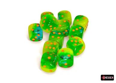Chessex 26670 Gemini Plasma Green-Teal/Orange Luminary 16mm D6 Dice Block (12 Dice)