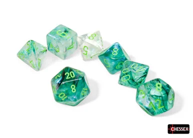 Chessex 27595 Borealis Kelp/Light Green Luminary Polyhedral 7 Dice Set