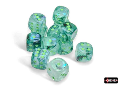 Chessex 27795 Borealis Kelp/Light Green Luminary 16mm D6 Dice Block (12)