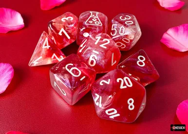 Chessex 30070 Borealis Passion/white Luminary Polyhedral 7-Dice Set (w/ bonus D6)