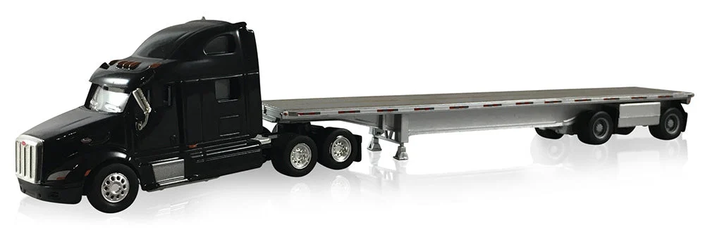 Peterbilt 587 Tractor (Black) w/ Spread Axle Highboy Trailer (Silver) Scale 1:87 (HO Scale) Model By Promotex