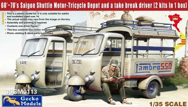 1/35 60-70's Saigon Shuttle Motor-Tricycle Depot and a "Take Break Driver"