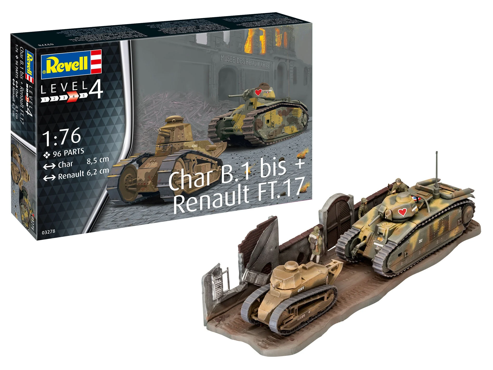 Char.B.1 bis & Renault FT.17 Tank Diorama, 1/76 Scale Model Kit - Revell Germany