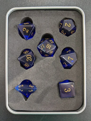 Critical Hit Collectibles Blue Glass Set of 7 Gemstone Polyhedral Dice w/ Gold Numbers for D20 Based RPG's - Critical Hits