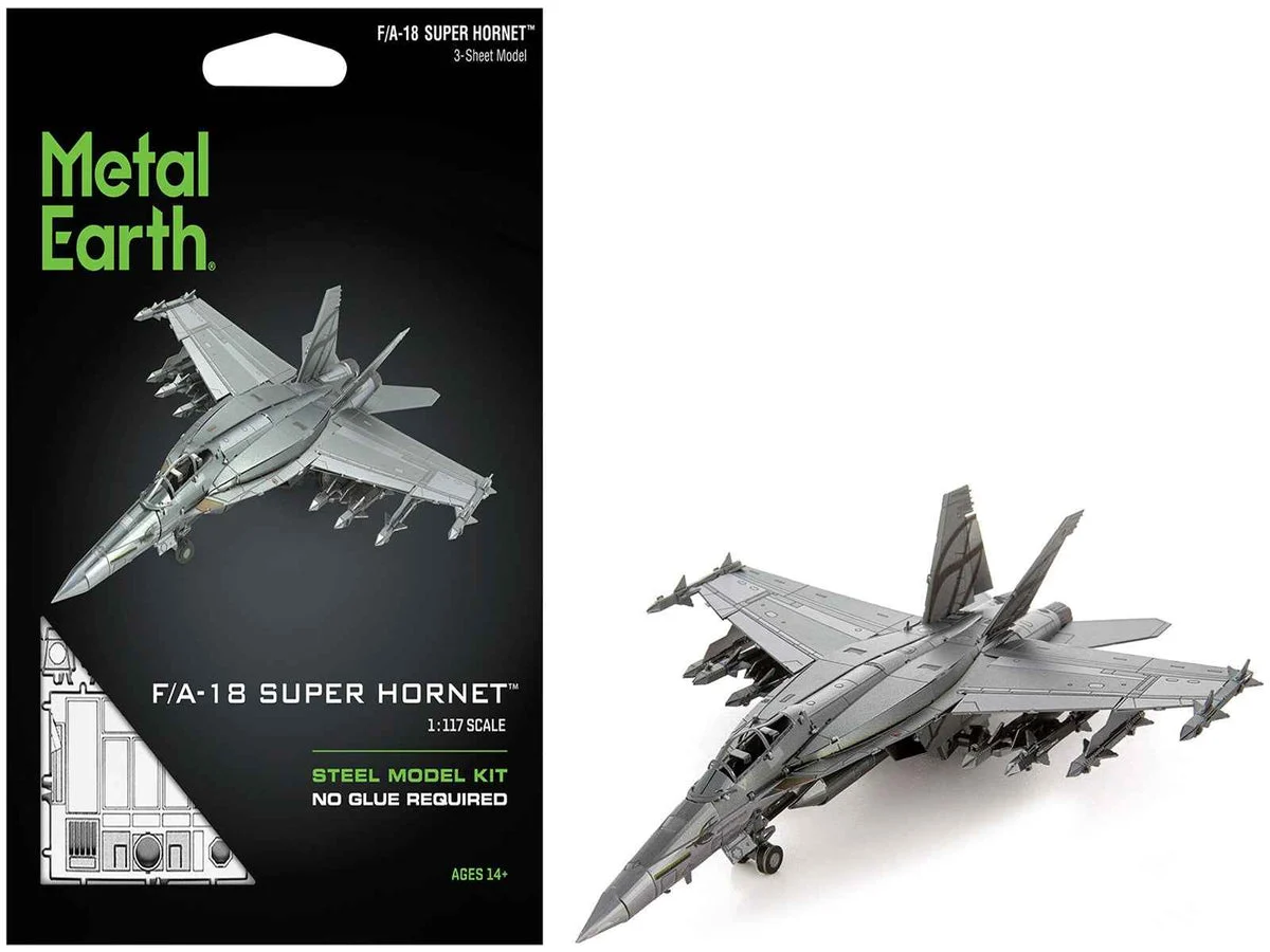 1-MMS459_1200x900.webp Model Kit Boeing F/A-18 Super Hornet Fighter Aircraft "United States Navy" (Moderate Difficulty) Steel Model by Metal Earth