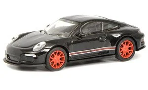 Porsche 911 R (991) (Black w/ Red Rims) 1:87 (HO) Scale Diecast Model - Schuco