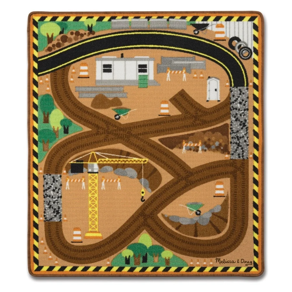 Round the Construction Zone Work Site Rug & Vehicle Set - Melissa & Doug, LLC