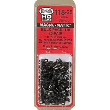 Kadee Coupler #118-25 HO Scale Bulk Pack 25 Pair SF Shelf Whisker Metal Couplers - Medium 9/32" Centerset Shank