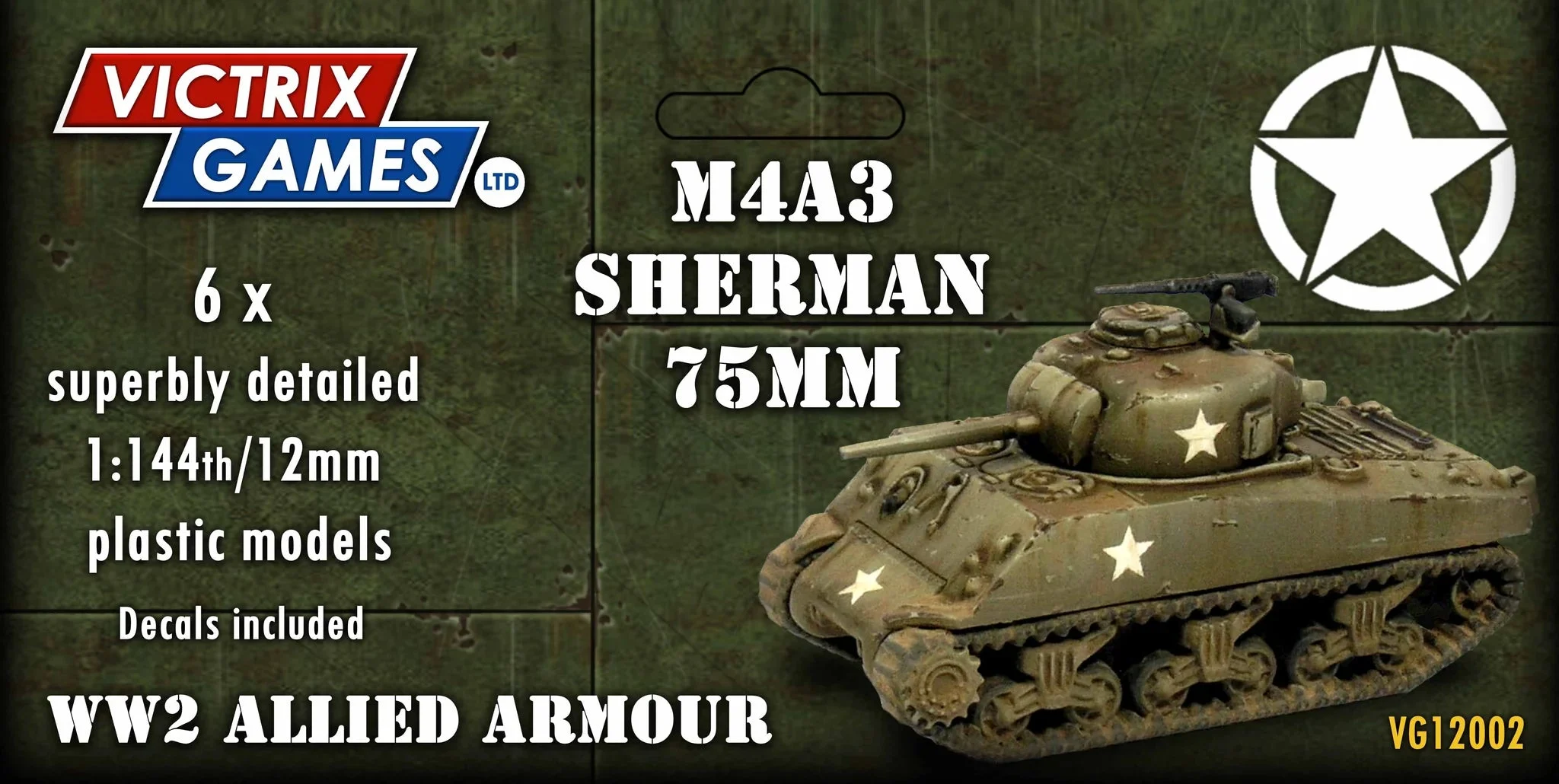 M4A3 Sherman 75mm Gun Medium Tank, 1:144 (12 mm) Scale Model Plastic Kit (Set of 6) - Victrix
