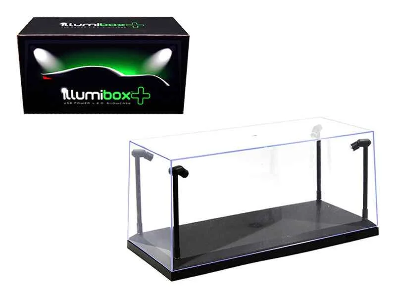 Collectible Display Show Case with LED Lights and Black Base for 1/24 1/18 Models by Illumibox