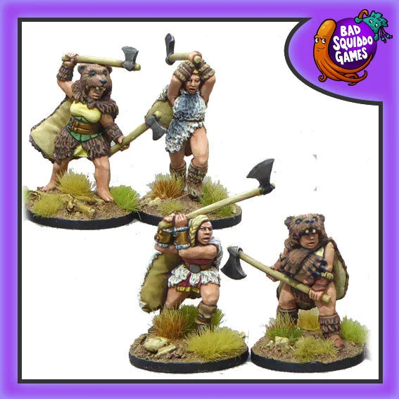 Shieldmaiden Berserkers, 28 mm Scale Model Metal Figures - Bad Squiddo Games