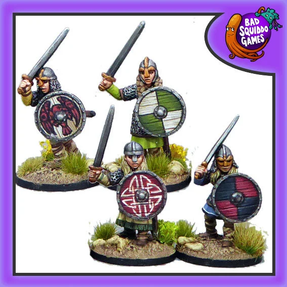 Shieldmaiden Hearthguard with Swords 28 mm Scale Model Metal Figures - Bad Squiddo Games