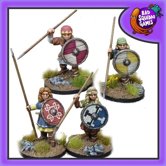 Shieldmaiden Warriors with Spears 28 mm Scale Model Metal Figures - Bad Squiddo Games