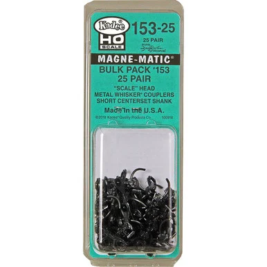 Kadee Coupler #153-25 Bulk Pack 25 Pair HO Scale Whisker Scale Metal Couplers with Gearboxes - Short 1/4" Centerset Shank