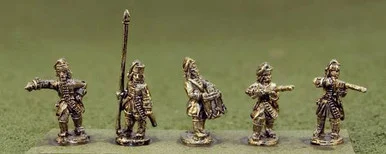 OG15MBN119 - Marlburian War French Dismounted Dragoons in Bonnets with Command