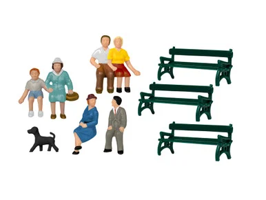 Lionel 1957200 HO Sitting Figures w/ Benches & Dog