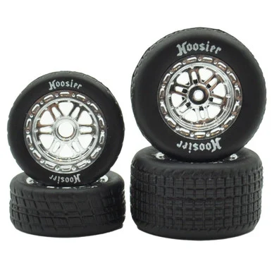 1RC5527 FR/RR Tires & Chrome Wheels, Hoosier, 1/18 Midget (4) - 1RC Racing