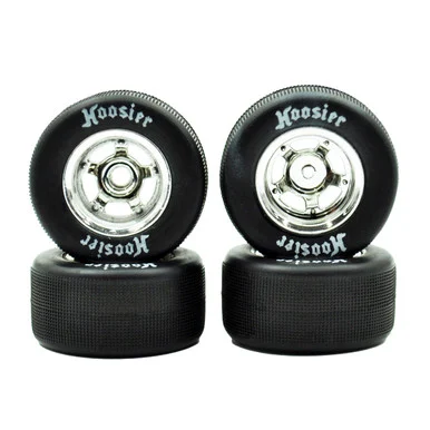 1RC5561 FR/RR Tires & Chrome Wheels, 1/18 Asphalt LM (4) - 1RC Racing