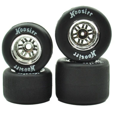 1RC Racing 1RC5566 FR/RR Tires & Chrome Wheels, 1/18 Super Mod (4)
