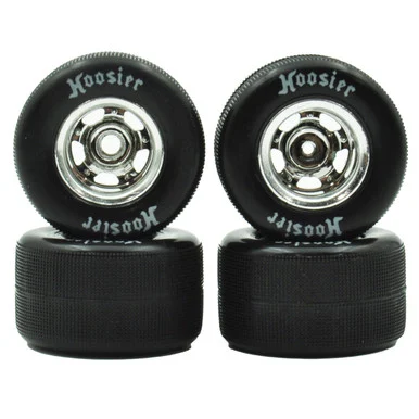 1RC5573 FR/RR HT Soft Tires & Chrome Wheels, 1/18 Asphalt Modified (4) - 1RC Racing