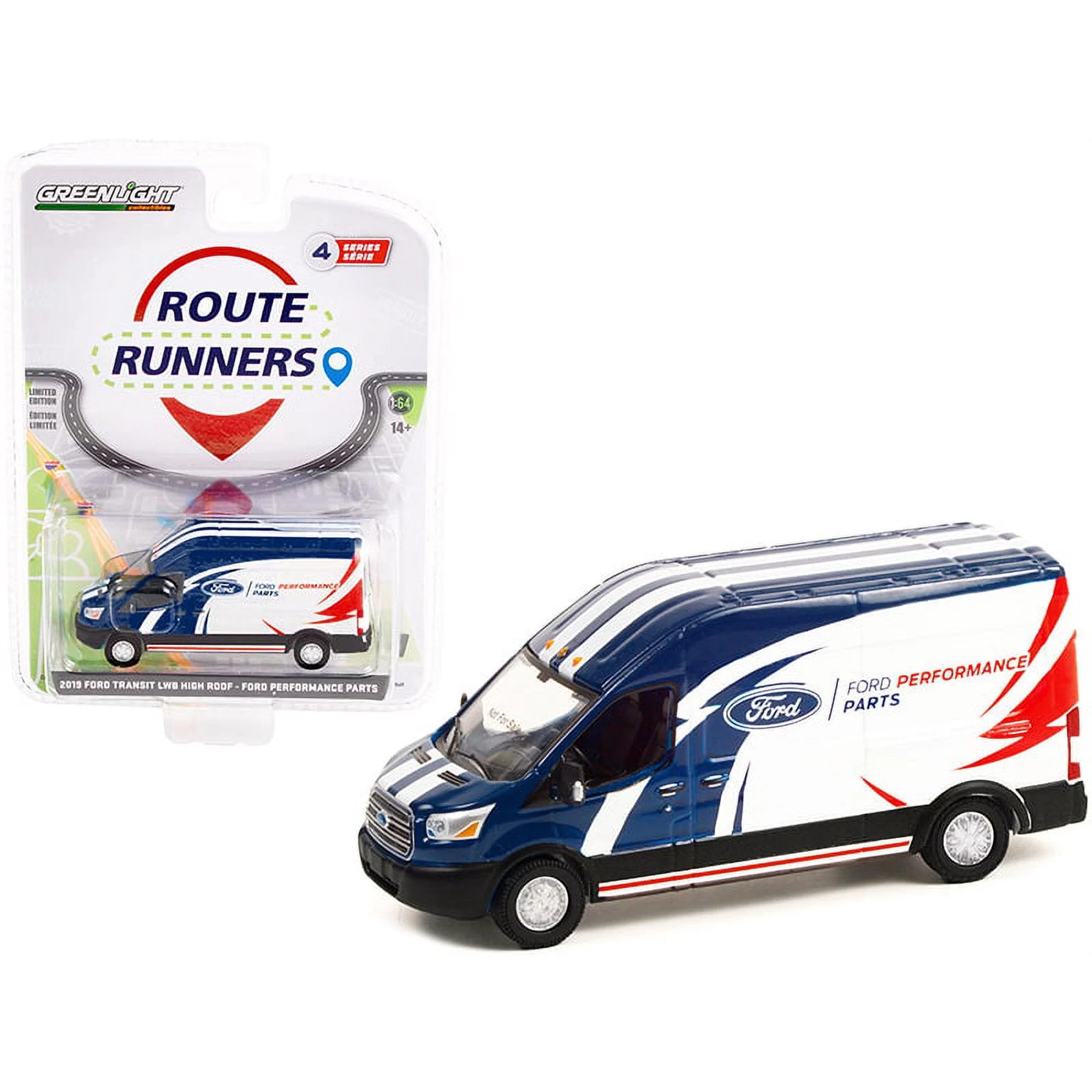 2019 Ford Transit LWB High Roof “Ford Performance Parts” Livery 1:64 Scale Diecast Model - GreenLight Collectibles