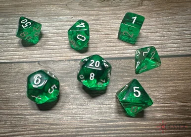 23075 - Translucent Polyhedral Green/white 7-Die Set