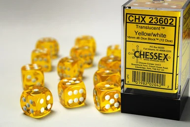 23602 - Translucent 16mm d6 Yellow/white Dice Block™ (12 dice)