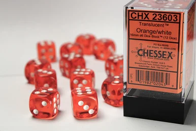 23603 - Translucent 16mm d6 Orange/white Dice Block™ (12 dice)