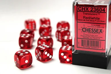 23604 - Translucent 16mm d6 Red/white Dice Block™ (12 dice)