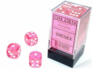 23614 - Translucent 16mm d6 Pink/white Dice Block™ (12 dice)