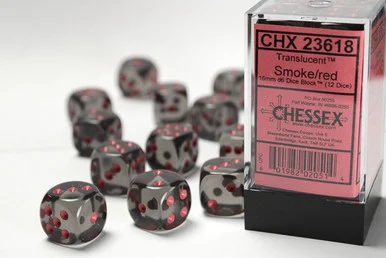 23618 - Translucent 16mm d6 Smoke/red Dice Block™ (12 dice)