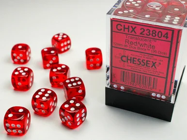23804 - Translucent 12mm d6 Red/white Dice Block™ (36 dice)