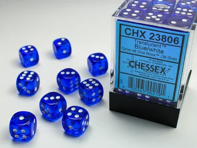 23806 - Translucent 12mm d6 Blue/white Dice Block™ (36 dice)