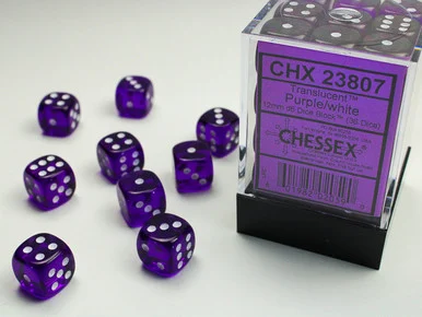 23807 - Translucent 12mm d6 Purple/white Dice Block™ (36 dice)