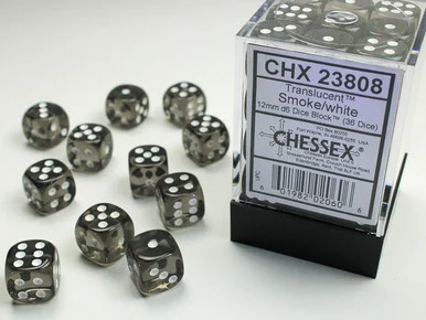 23808 - Translucent 12mm d6 Smoke/white Dice Block™ (36 dice)