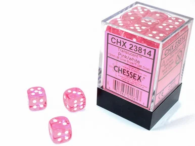 23814 - Translucent 12mm d6 Pink/white Dice Block™ (36 dice)