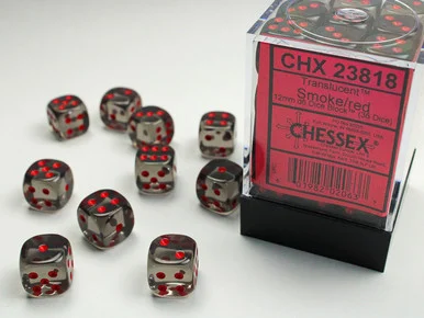 23818 - Translucent 12mm d6 Smoke/red Dice Block™ (36 dice)