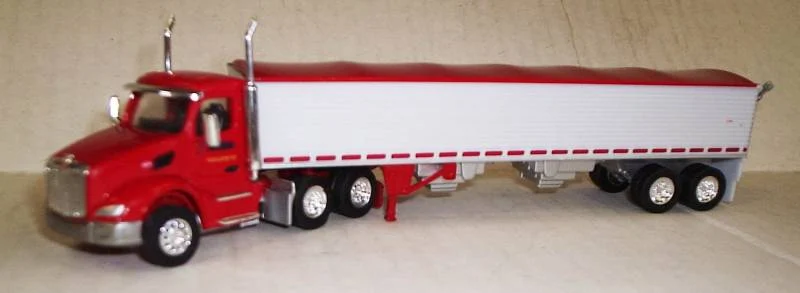Peterbilt 579 Day Cab Cerri Feed (Red) With Grain Trailer (White, Red Trim) Scale 1:87 (HO Scale) Model By Trucks N Stuff