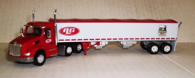 Peterbilt 579 Day Cab A.L Gilbert (Red) With Farmers Best Grain Trailer (White, Red Trim) Scale 1:87 (HO Scale) Model By Trucks N Stuff
