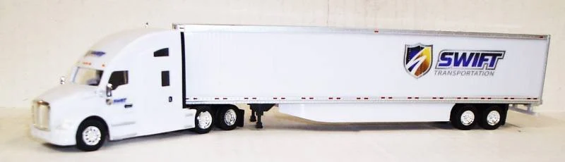 Kenworth T680 Sleeper Cab (White) Swift Transportation w/ 53’ Trailer 1:87 (HO Scale) Model by Trucks N Stuff