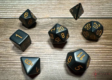 25428 - Opaque Polyhedral Black/gold 7-Die Set