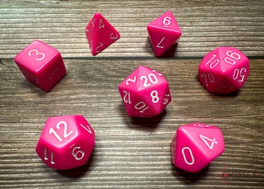 25444 - Opaque Polyhedral Pink/white 7-Die Set