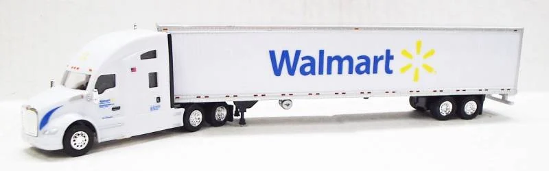 Kenworth T680 Sleeper Cab (White) W/ 53’ Reefer Van, Walmart Livery, 1:87 (HO) Scale Model - Trucks N Stuff