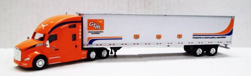 Kenworth T680 Sleeper Cab (Orange) W/ 53’ Dry Van, Groupo Transportes Monterrey Livery, 1:87 (HO) Scale Model - Trucks N Stuff