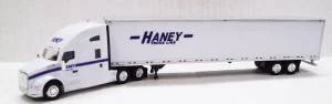Kenworth T680 Sleeper Cab (White) W/ 53’ Dry Van, Haney Trucking Lines Livery, 1:87 (HO) Scale Model - Trucks N Stuff