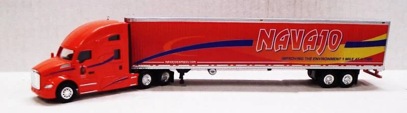 Kenworth T680 Sleeper Cab (Orange) W/ 53’ Reefer Van, Navajo Express Livery, 1:87 (HO) Scale Model - Trucks N Stuff