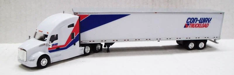 Kenworth T680 Sleeper Cab (White) W/ 53’ Dry Van Con-way Truckload Livery, 1:87 (HO) Scale Model