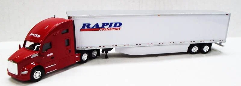 Kenworth T680 Sleeper Cab (Red) W/ 53’ Dry Van, Rapid Transport Livery, 1:87 (HO) Scale Model - Trucks N Stuff